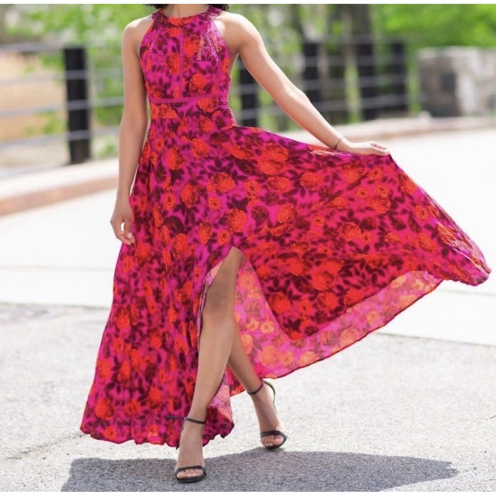 Anthropologie Abel The Label Purple Reign Open Back Halter Floral Maxi‎ Dress XS